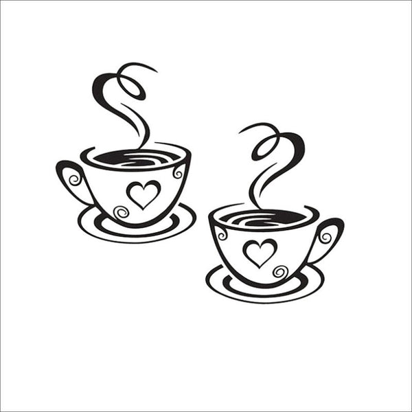 Double Coffee Cups Wall Stickers Beautiful Design tea Cups Room Decoration