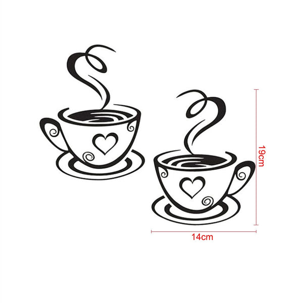 Double Coffee Cups Wall Stickers Beautiful Design tea Cups Room Decoration